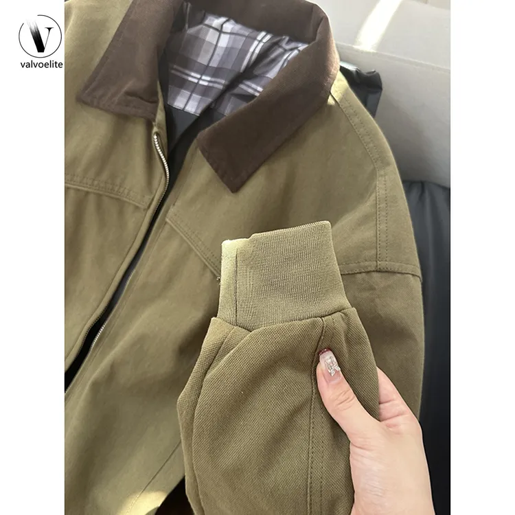 VALVOELITE秋季短款正肩外套男美式哈灵顿飞行夹克痞帅翻领棒球服