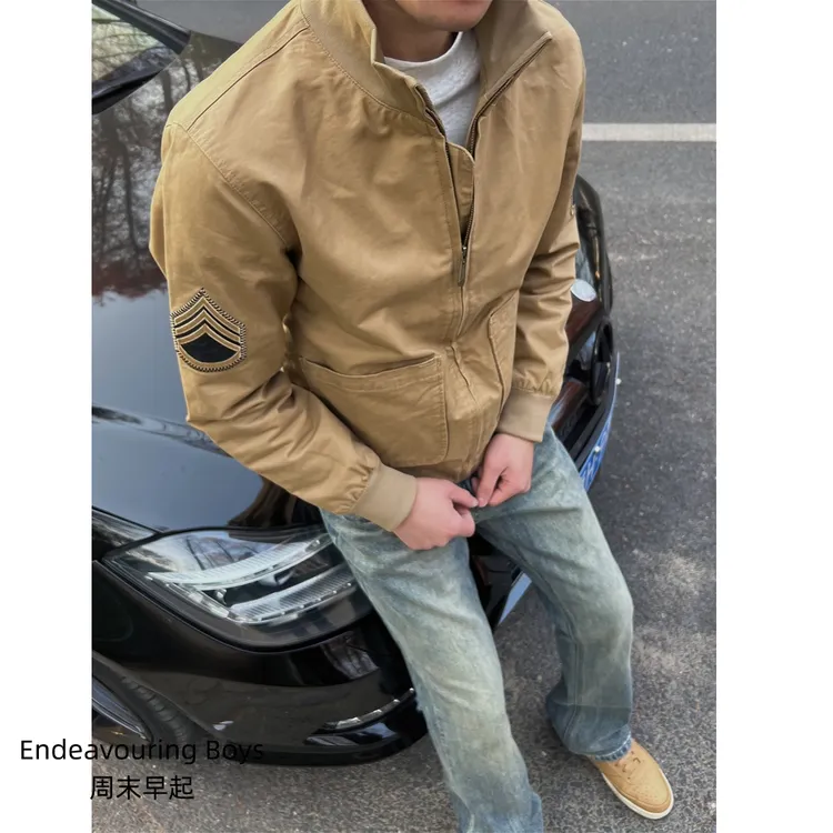 周末早起 阿美咔叽春秋款美式工装复古立领外套男士百搭坦克服装