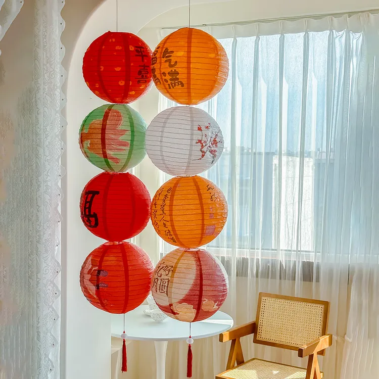新年元旦新款国风灯笼元旦挂饰新中式古风纸灯笼乔迁氛围装饰品