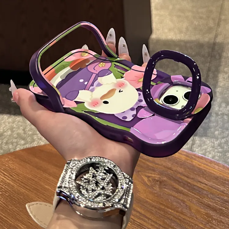 涂鸦春日鸭鸭适用苹果17华为oppo/vivo小米iPhone16双支架手机壳