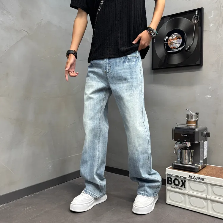 秋冬新款男生美式裤子男款牛仔裤男士高级感裤子宽松男士牛仔男裤