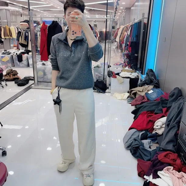 韩版仿羊绒2色松紧腰百搭小直筒休闲裤813欧美