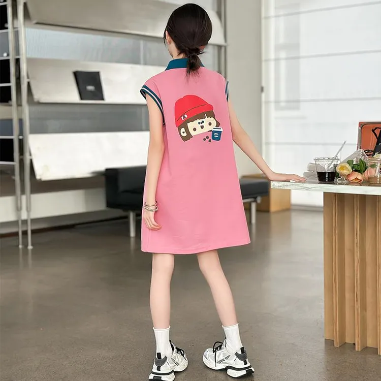 女童夏装连衣裙儿童polo领T恤裙子2025新款女孩韩版洋气中大童潮