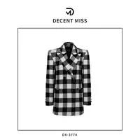 Decent miss 英伦风烫钻条纹双排扣西装外套气质DX-3774