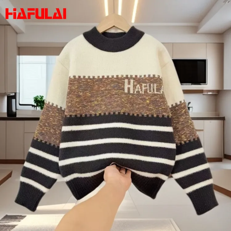 HAFULAI/哈芙莱长袖卡通动漫小熊提花毛衣针织衫秋冬韩版冬季