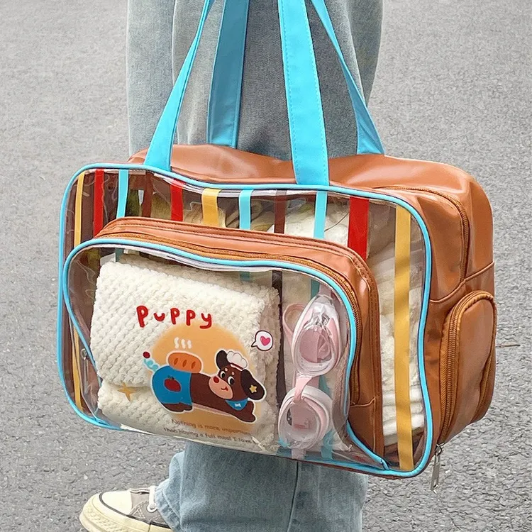 夏季干湿分离游泳包旅行PVC防水大容量透明洗澡收纳袋手提健身包