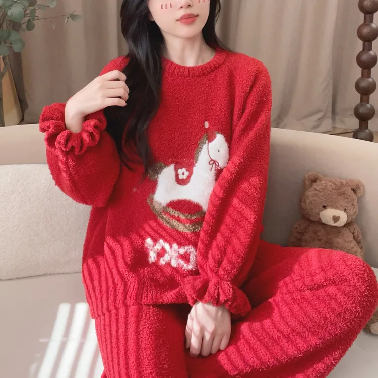 【1216Z摇摇马】软绵绵睡衣女冬季加厚加绒半边绒可外穿家居服保暖