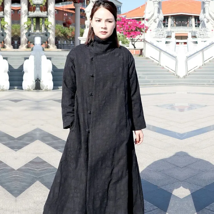 苇素中国风棉衣外套女中长款秋冬唐装中式复古民族风棉麻女装棉袄