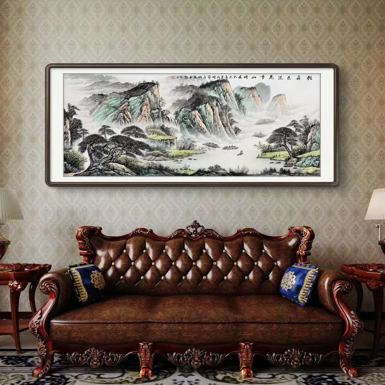 《轻舟已过万重山》纯手绘六尺横幅山水客厅走廊办公室国画挂画作品