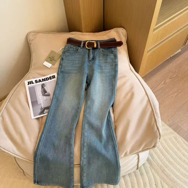 【豆子推荐】2133 加绒显瘦微喇高腰牛仔裤时尚百搭冬季裤子