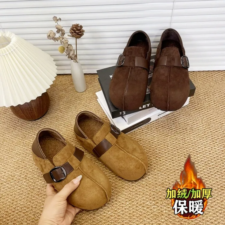 2025冬季新款厚底内增高全包勃肯鞋女复古休闲丑萌两穿女加绒棉鞋