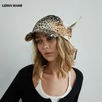 LEDIM WANG豹纹三角巾绑带帽