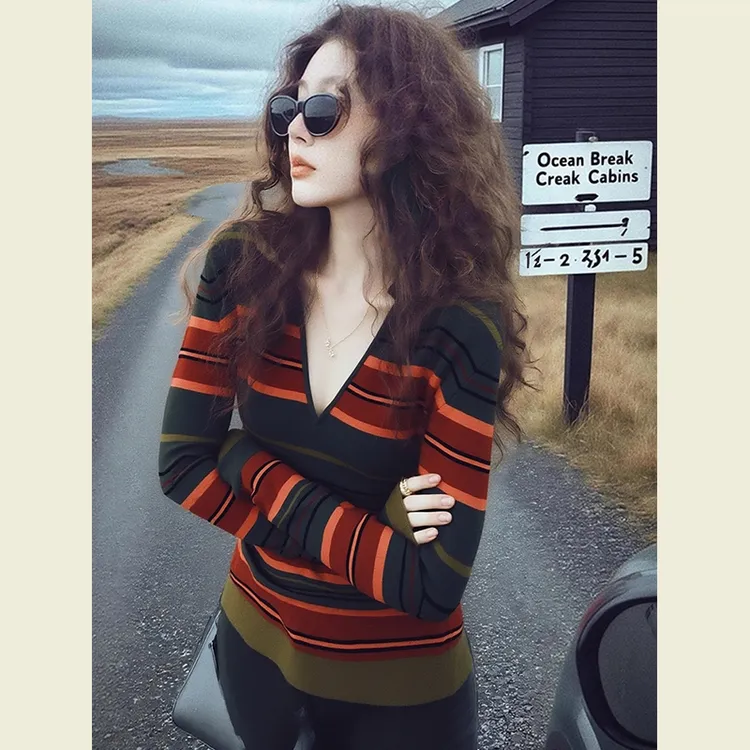 冬季设计感小众不撞款上衣高级感超好看独特别致撞色条纹针织衫女
