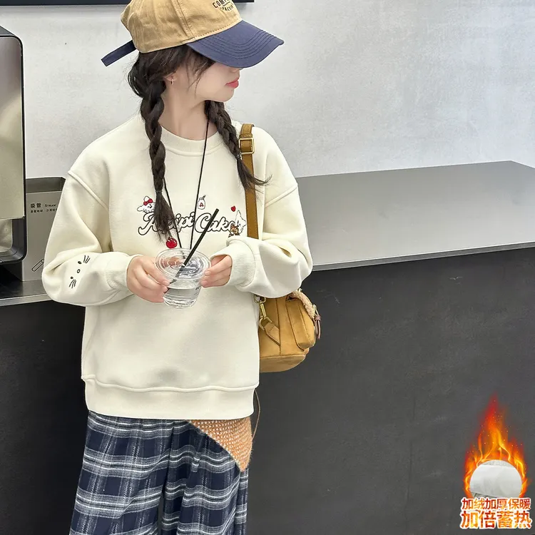 女童加绒卫衣秋冬装2025新款女大童韩系穿搭衣服女孩打底衫上衣潮