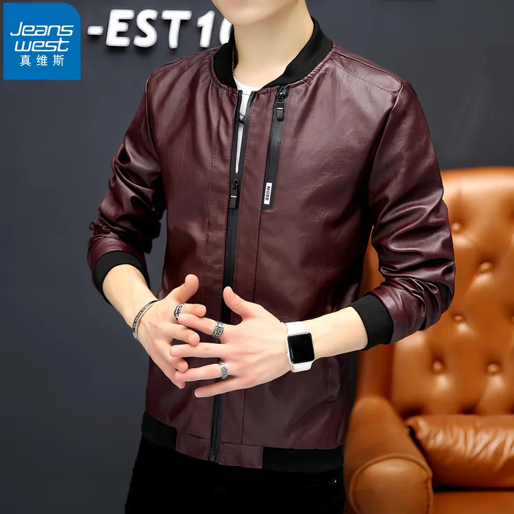 真维斯Jeanswest/秋季新款皮衣痞帅韩版男士休闲夹克PU皮修身外套