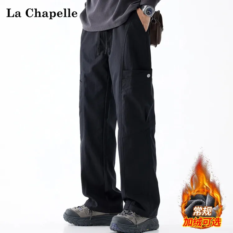 拉夏贝尔运动休闲裤男款秋冬款加绒加厚男士宽松直筒裤子男青少年