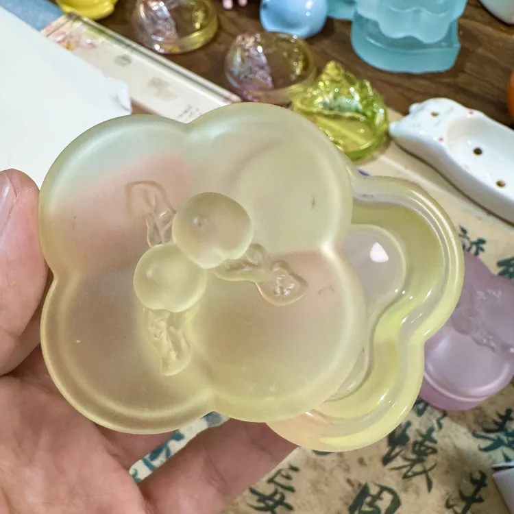 【四叶草琉璃砚台】印泥盒琉璃水晶小楷墨蝶保湿不干墨书法3寸砚台