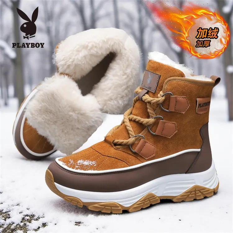 PLAYBOY/花花公子新款雪地靴女保暖高帮鞋情侣冬季加绒加厚大棉鞋