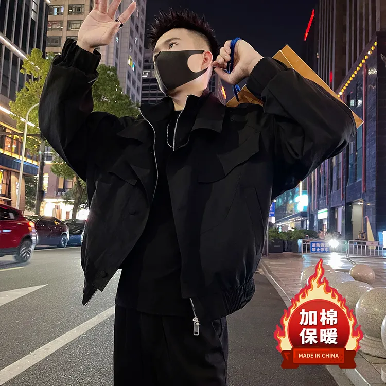 假两件解构拼接外套男款春秋新款高级感男装痞帅上衣加棉工装夹克