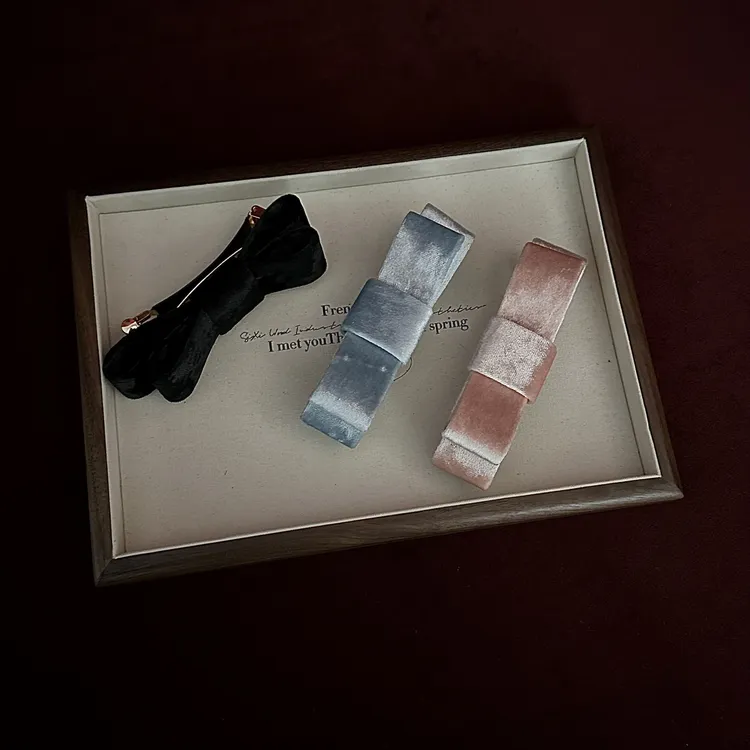 ECHO丨高级感纯色丝绒蝴蝶结半扎发后脑勺发卡一字夹弹簧发夹女