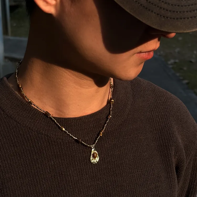 钛钢项链 美拉德虎眼石项链复古法式小众设计秋冬百搭男生毛衣链