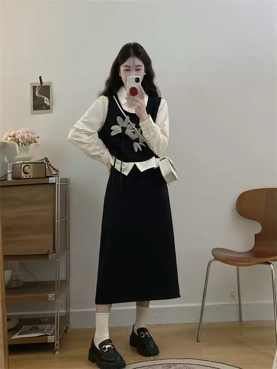 大码胖mm独特绝美套装裙假两件上衣遮肉显瘦半身裙两件套春季2025