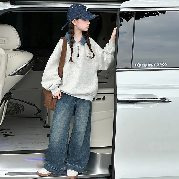 女童春秋卫衣套装2025新款女大童洋气上衣儿童牛仔裤韩系百搭衣服
