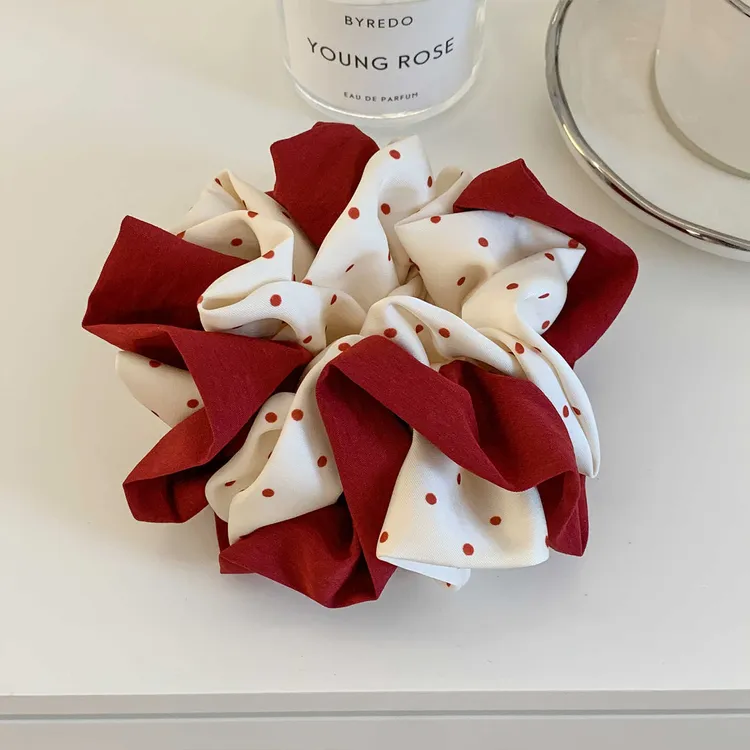 韩系圣诞节红色波点三层大肠发圈女慵懒风丸子头超大发饰头绳秋冬