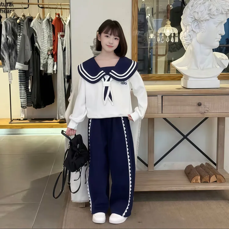 学院风套装女童春秋套装2025新款中大童少女孩儿童休闲卫衣两件套