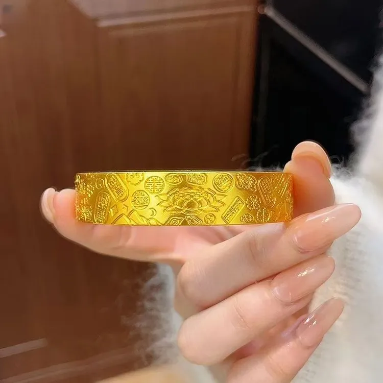 古法实心开口八宝吉言莲花开口手镯