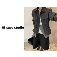 SU  翻领厚款秋季休闲女士常规款短款短外套立领  H0785