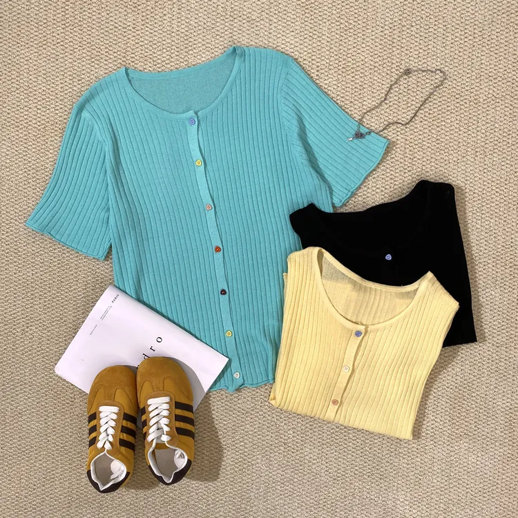 小韩日记【花漾甜心】针织衫时尚百搭夏季薄款简约韩版纯色开衫611