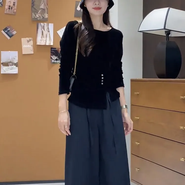 法式小众不规则长袖T恤女2025早秋新款设计感气质别致打底衫上衣