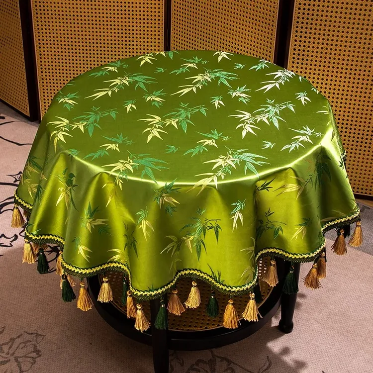 新中式圆桌布高档餐桌圆形台布家用轻奢茶几盖布桌垫