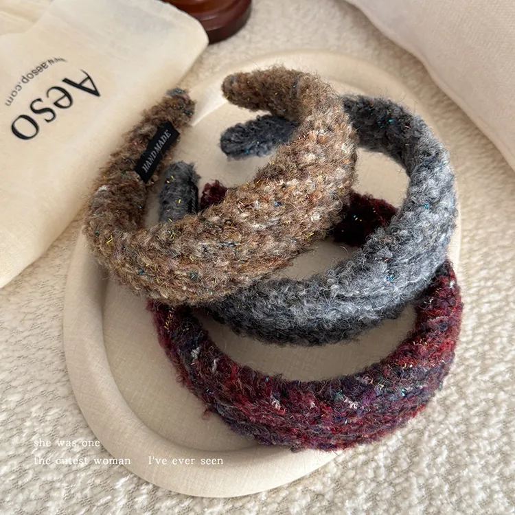 复古毛呢发箍宽边压发高颅顶发卡小香风气质头箍发捆显脸小发饰女