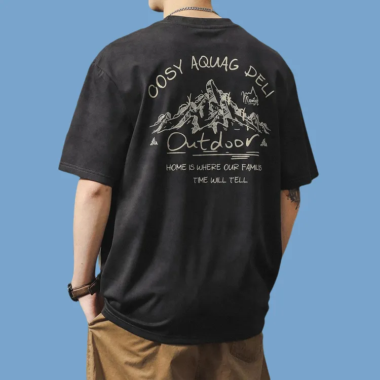驭瑛美式高街印花短袖t恤男士夏季新款山系宽松大码速干休闲上衣
