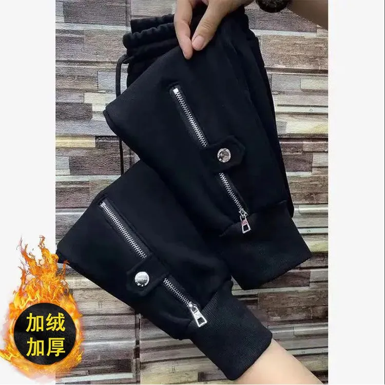 莲叶加绒新款卫裤女时尚洋气百搭哈伦裤子宽松遮肉显瘦运动休闲裤