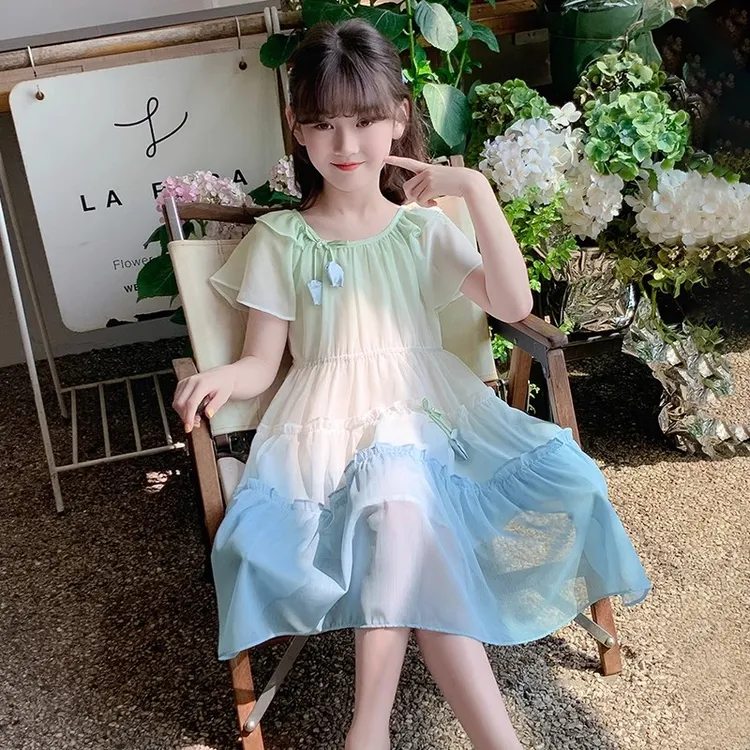 2025新款女童夏季连衣裙儿童巨好看雪纺夏装女孩独特漂亮薄款裙子