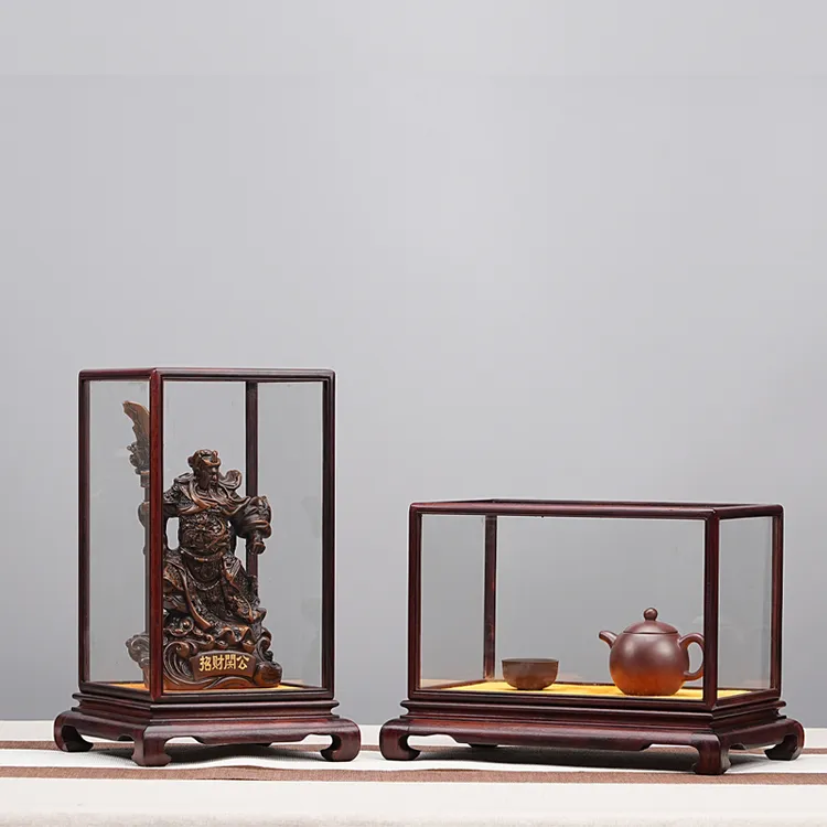 红木工艺品佛像佛龛防尘展示罩红酸枝底座明式宝笼玻璃罩摆件定制