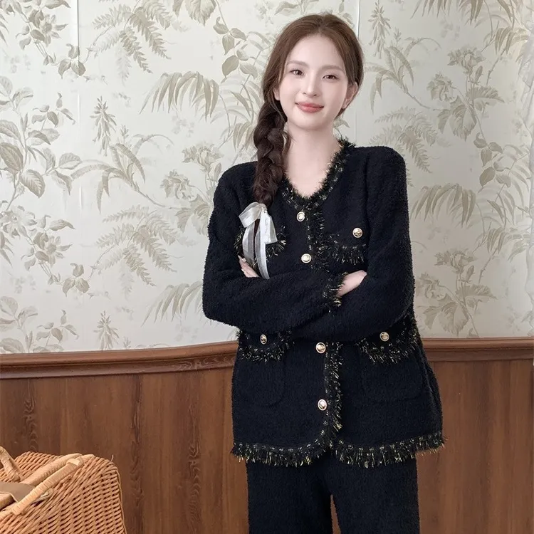 敏感肌·高级感·香风半边绒女秋冬睡衣套装→可外穿