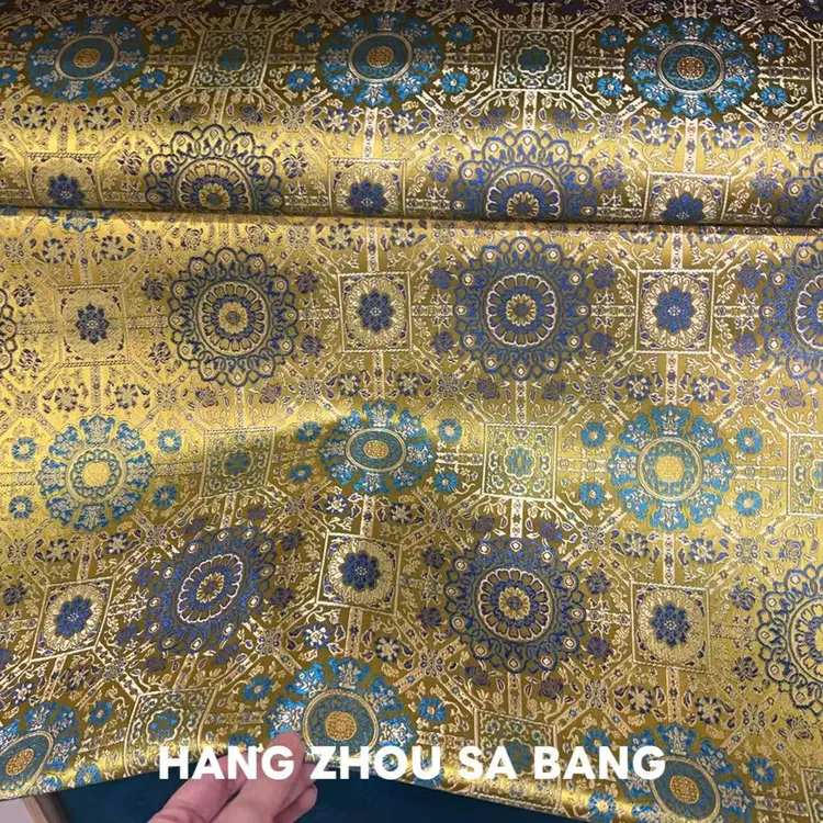 【八达运】提花刺绣新中式金黄八达运宋锦提花织锦缎国风服装面料