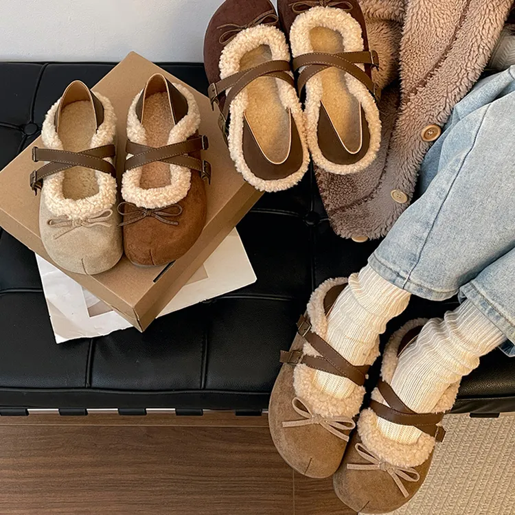 复古美拉德内增高厚底加绒棉鞋女冬2025新款保暖勃肯玛丽珍毛毛鞋
