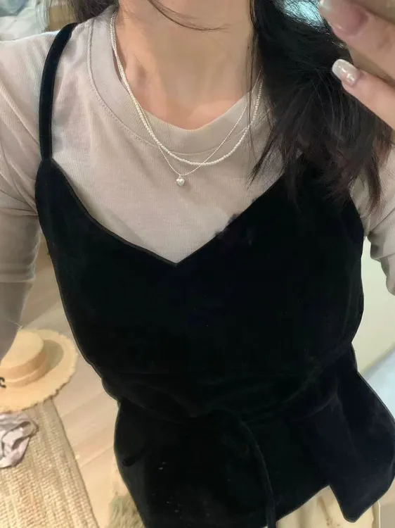 钛钢仿珍珠吊坠 爱心百搭时尚珍珠项链