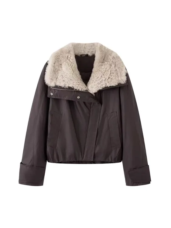 【艾家同款】2025冬季新款时尚百搭羊羔毛领羽绒服外套上衣女4163