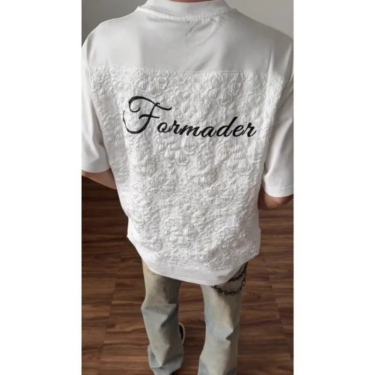 vintage小香风浮雕短袖t恤男夏季美式潮牌小众设计感重磅正肩半袖