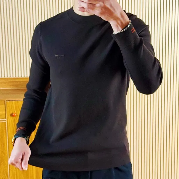 欧货男士冬季长袖针织毛衣圆领撞色修身商务风简约百搭保暖打底衫