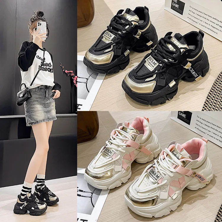 老爹鞋2026春季新款时尚百搭皮面舒适复古厚底6CM运动休闲女鞋