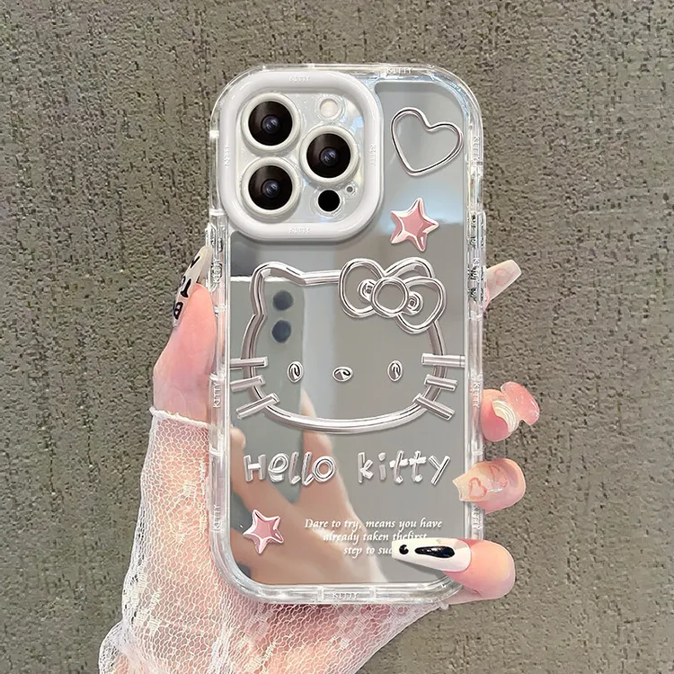 金属线条凯蒂适用iPhone13promax手机壳16全新15卡通14奶油镜面壳