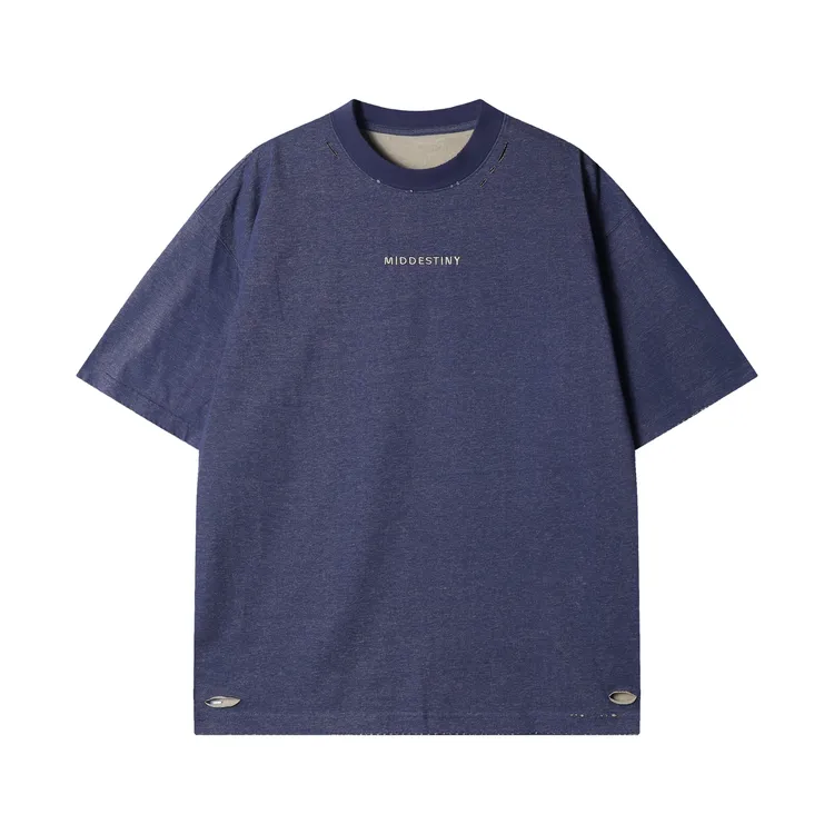 早春新款时尚个性韩版割破扎染刺绣字母圆领短袖T恤男女同款上衣