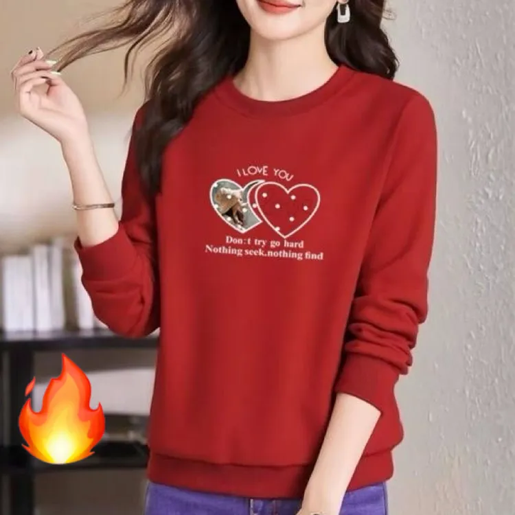 小个子(双爱心)一体绒加绒加厚 冬季新款女士华棉卫衣 宽松版显瘦